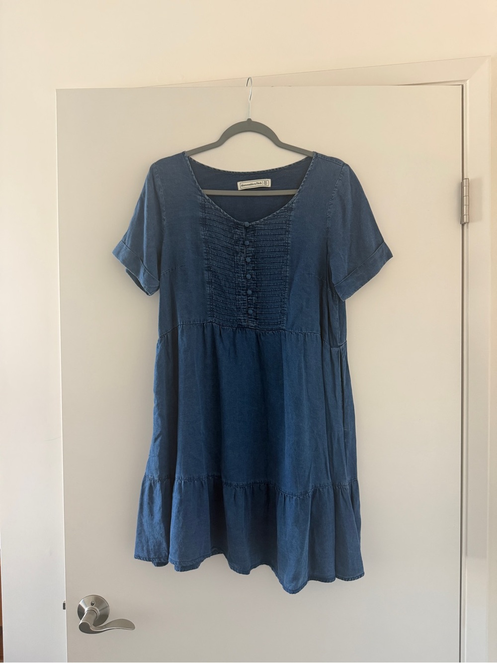 Abercrombie & Fitch Blue Short-Sleeve Tiered Tunic Dress